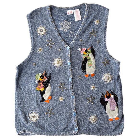 Vintage Y2K Penguin Christmas Sweater Vest Women’s Plus Size 1X - Picture 1 of 7